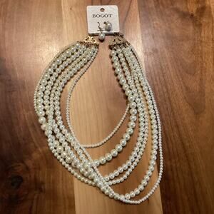 Bogot Multistrand Pearl Neclace and Earrings Set